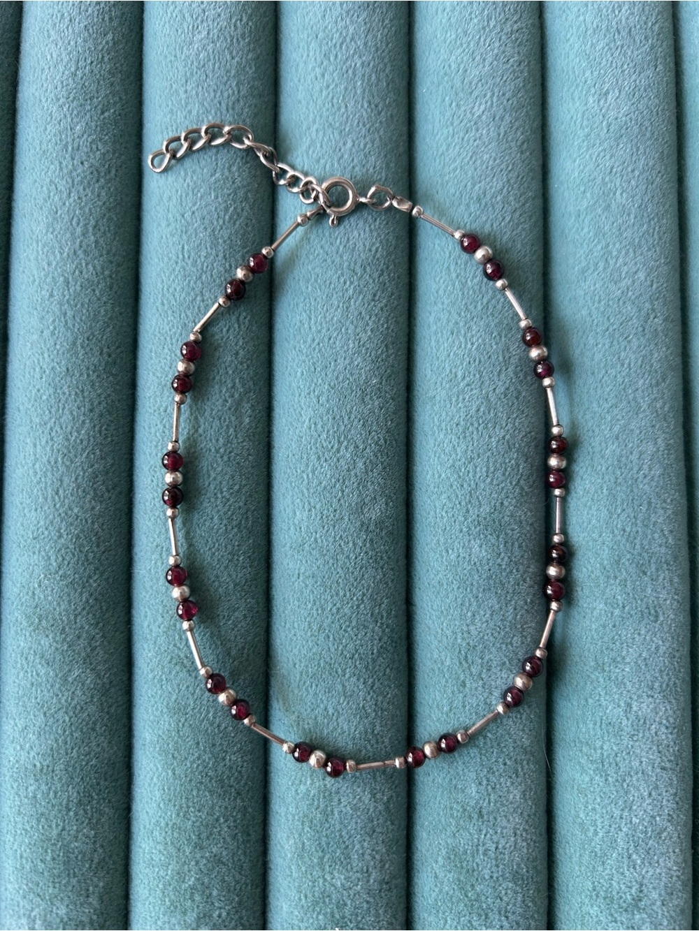 Liquid silver garnet bead anklet 925